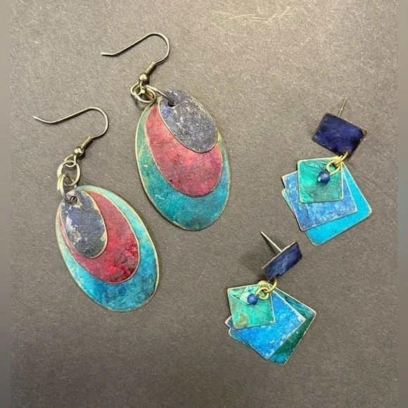 2 Pairs of Earrings- Vintage 90’s, Multicolor Metals - Picture 1 of 4